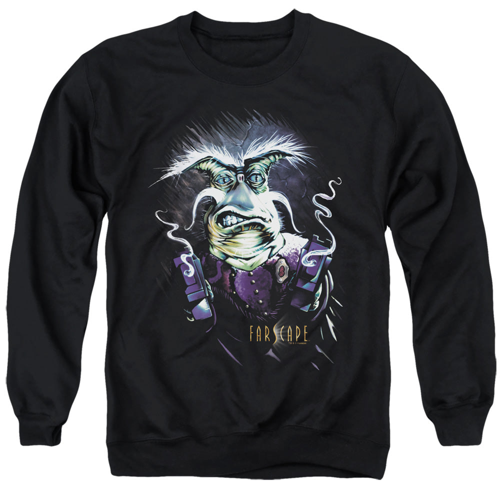 AN OFFCIALLY LICENSED FARSCAPE RYGEL SMOKING GUNS ADULT UNISEX CREWNECK SWEATSHIRT BLACK