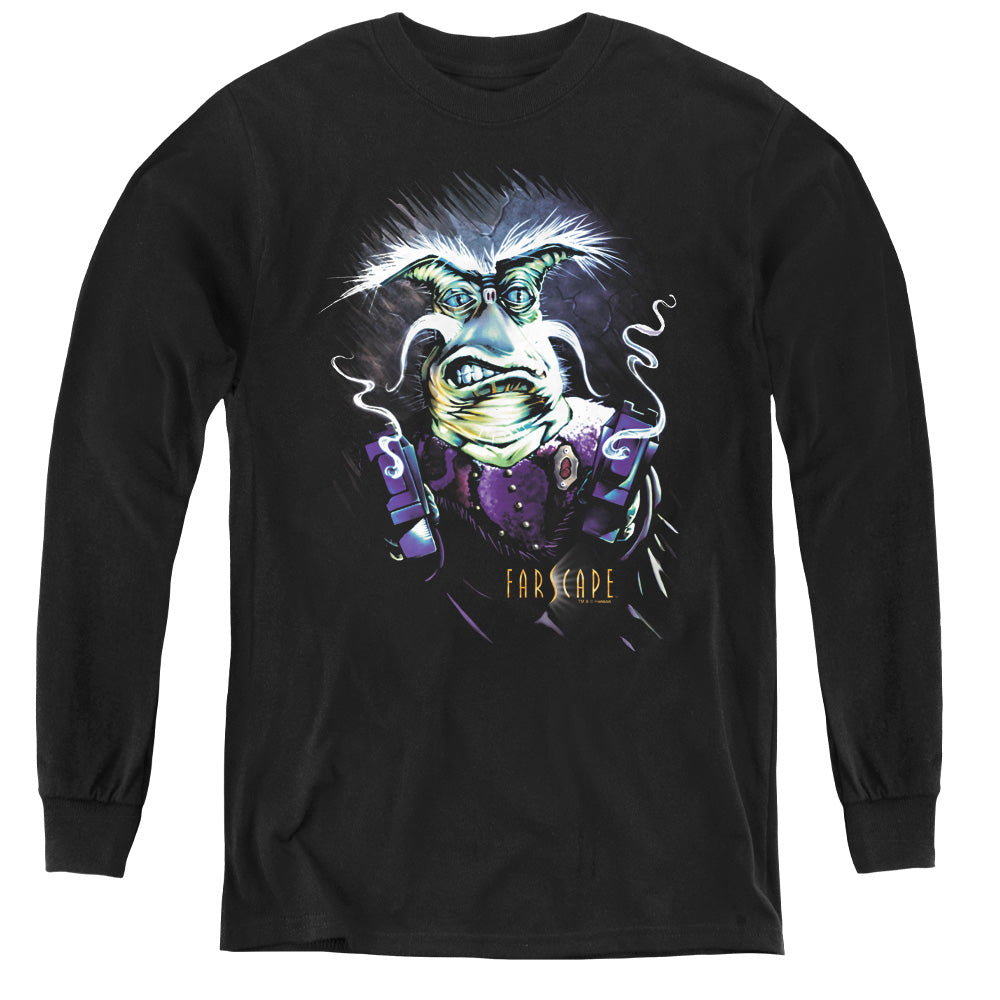 AN OFFCIALLY LICENSED FARSCAPE RYGEL SMOKING GUNS YOUTH LONG SLEEVE T-SHIRT BLACK