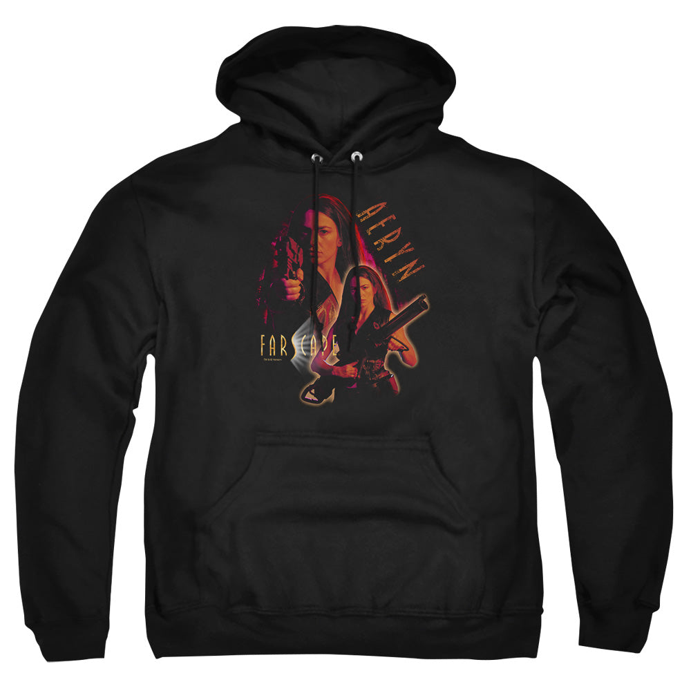 AN OFFCIALLY LICENSED FARSCAPE AERYN ADULT UNISEX PULLOVER HOODIE BLACK