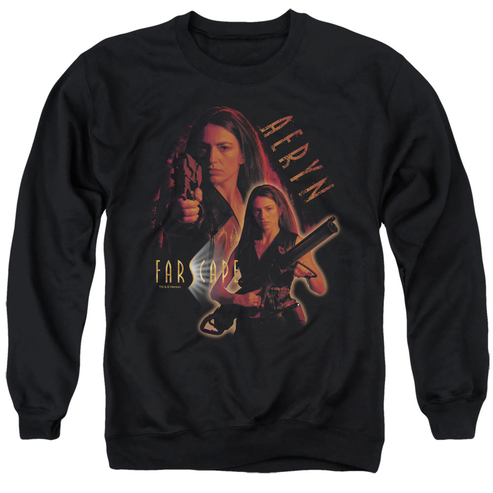 AN OFFCIALLY LICENSED FARSCAPE AERYN ADULT UNISEX CREWNECK SWEATSHIRT BLACK
