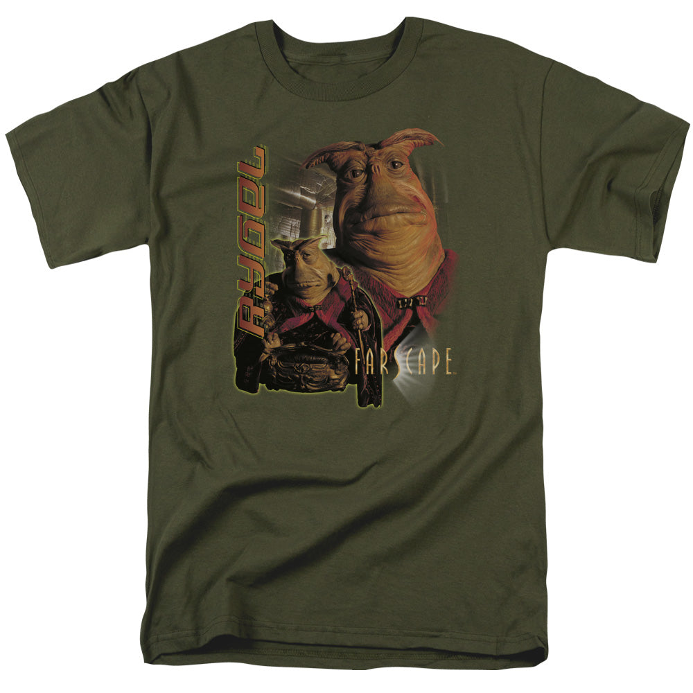 AN OFFCIALLY LICENSED FARSCAPE RYGEL MEN'S REGULAR FIT T-SHIRT MILITARY GREEN