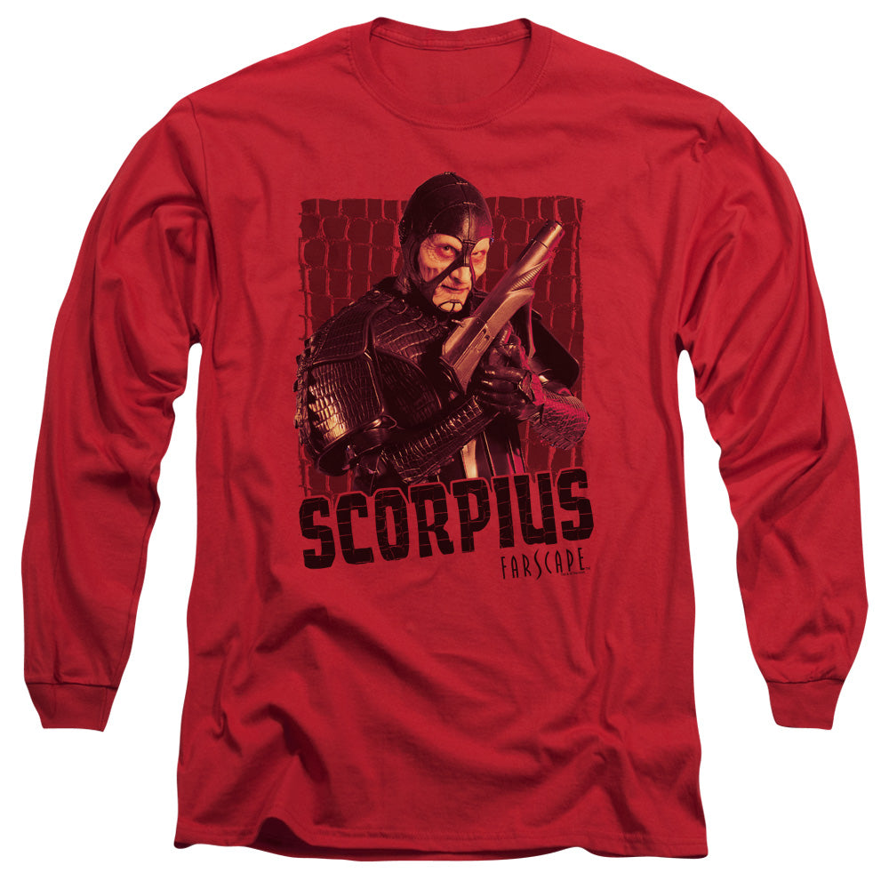 AN OFFCIALLY LICENSED FARSCAPE SCORPIUS MEN'S LONG SLEEVE T-SHIRT RED