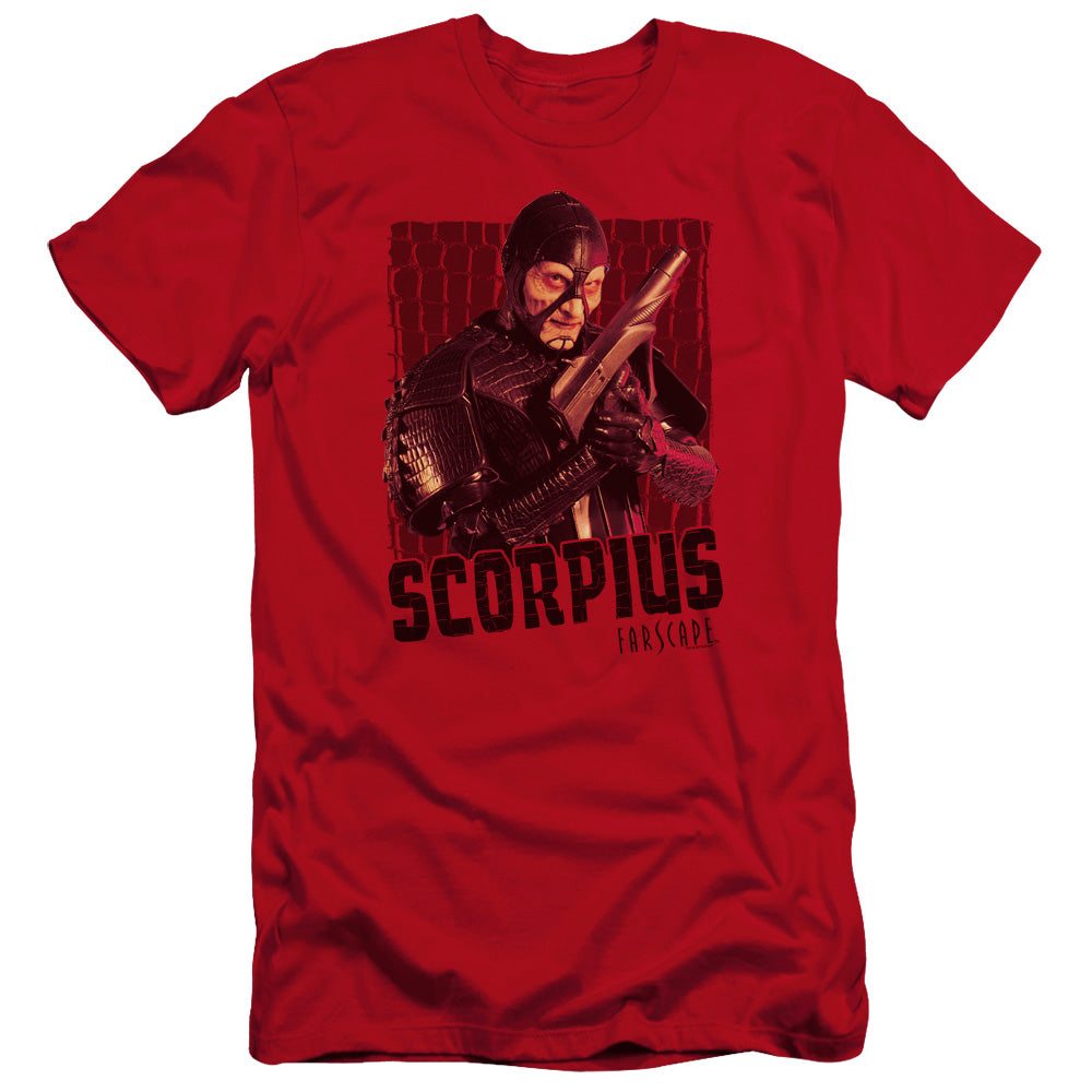 AN OFFCIALLY LICENSED FARSCAPE SCORPIUS MEN'S PREMIUM SLIM FIT T-SHIRT RED
