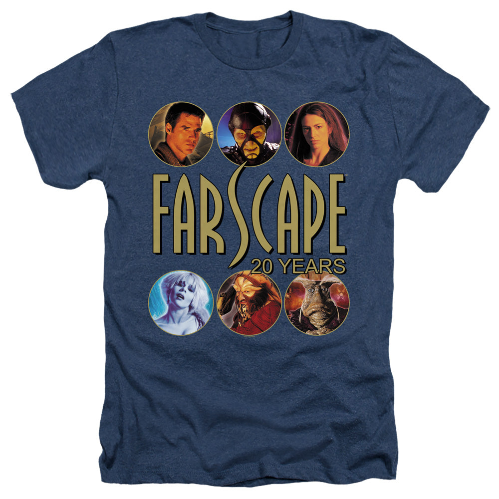 AN OFFCIALLY LICENSED FARSCAPE 20 YEARS MEN'S HEATHER T-SHIRT NAVY