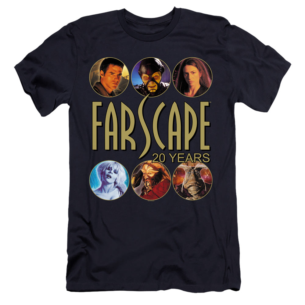 AN OFFCIALLY LICENSED FARSCAPE 20 YEARS MEN'S PREMIUM SLIM FIT T-SHIRT NAVY