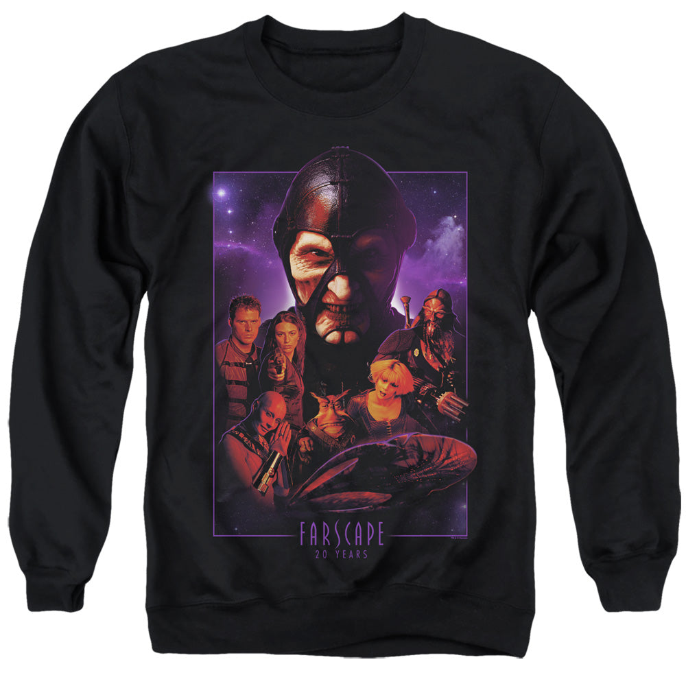 AN OFFCIALLY LICENSED FARSCAPE 20 YEARS COLLAGE ADULT UNISEX CREWNECK SWEATSHIRT BLACK