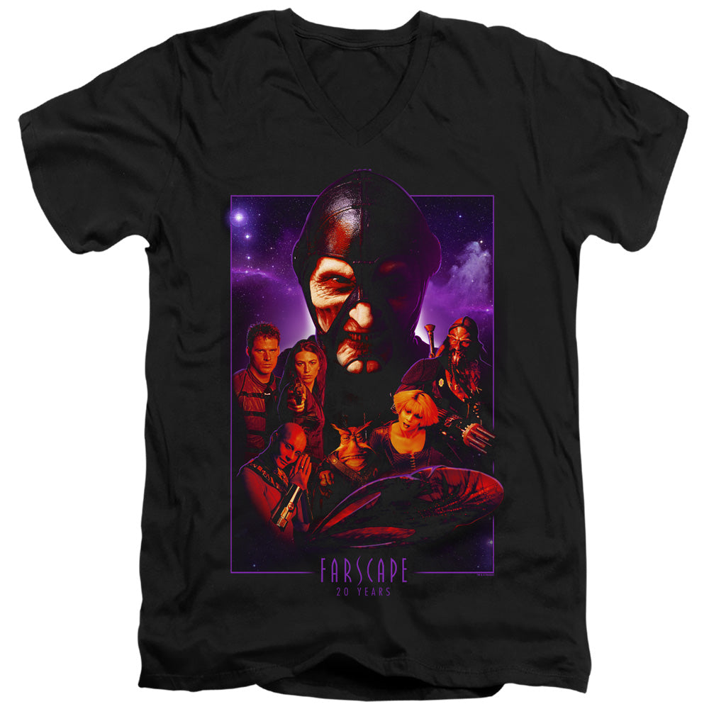 AN OFFCIALLY LICENSED FARSCAPE 20 YEARS COLLAGE MEN'S V-NECK T-SHIRT BLACK
