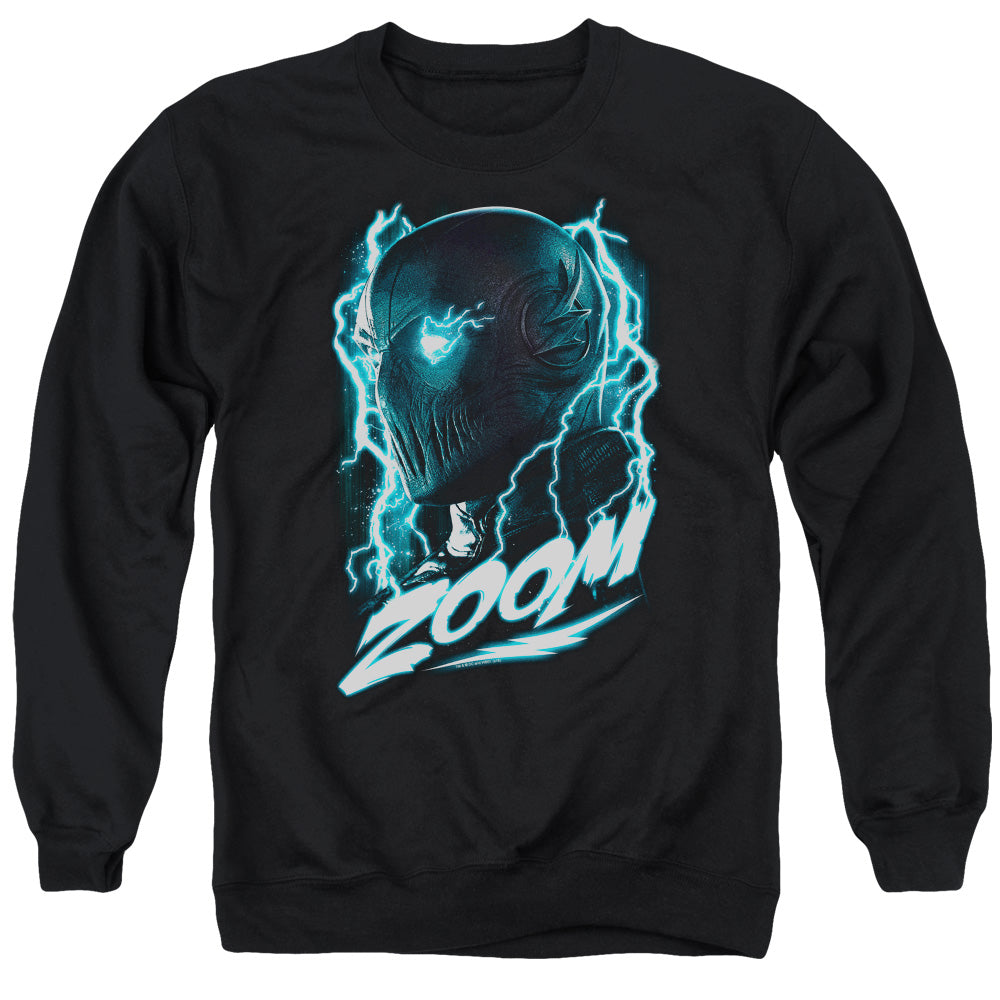 AN OFFCIALLY LICENSED FLASH ZOOM ADULT UNISEX CREWNECK SWEATSHIRT BLACK