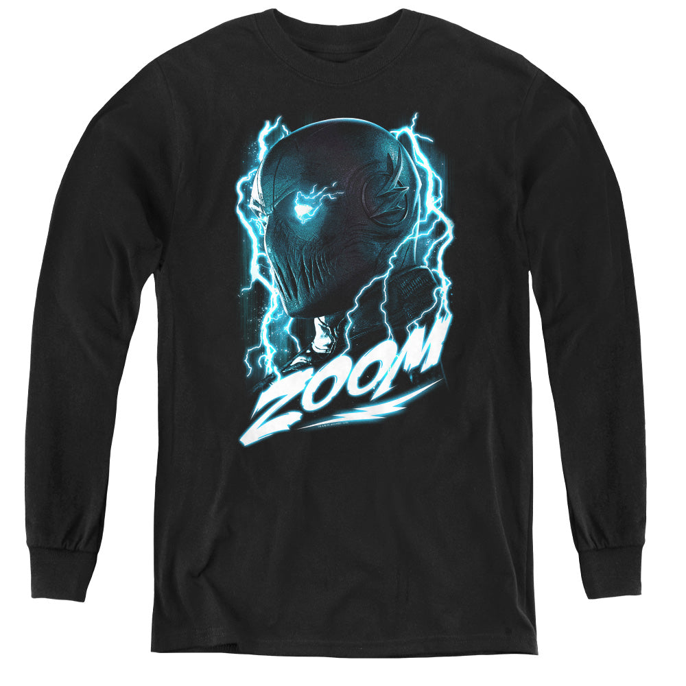 AN OFFCIALLY LICENSED FLASH ZOOM YOUTH LONG SLEEVE T-SHIRT BLACK