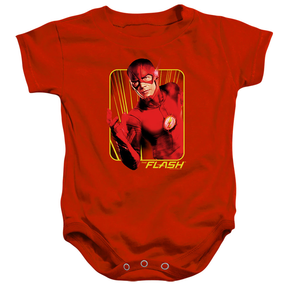 AN OFFCIALLY LICENSED FLASH TV SERIES BARRY BOLTS BABY BODYSUIT RED
