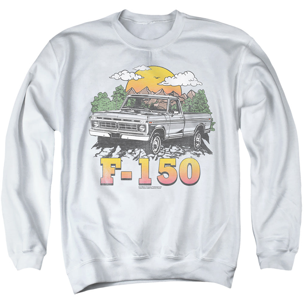 AN OFFCIALLY LICENSED FORD BRONCO F150 MOUNTAIN RIDE ADULT UNISEX CREWNECK SWEATSHIRT WHITE