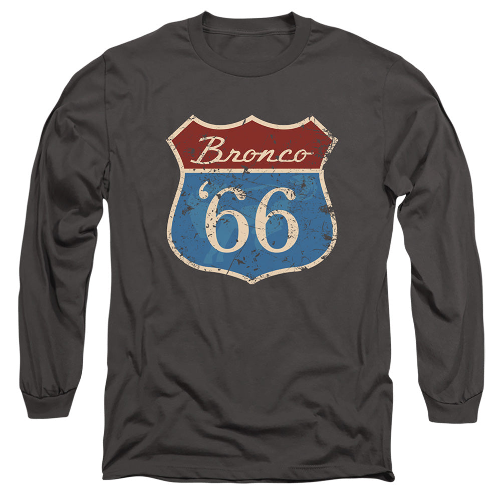 AN OFFCIALLY LICENSED FORD BRONCO ROUTE 66 BRONCO MEN'S LONG SLEEVE T-SHIRT CHARCOAL