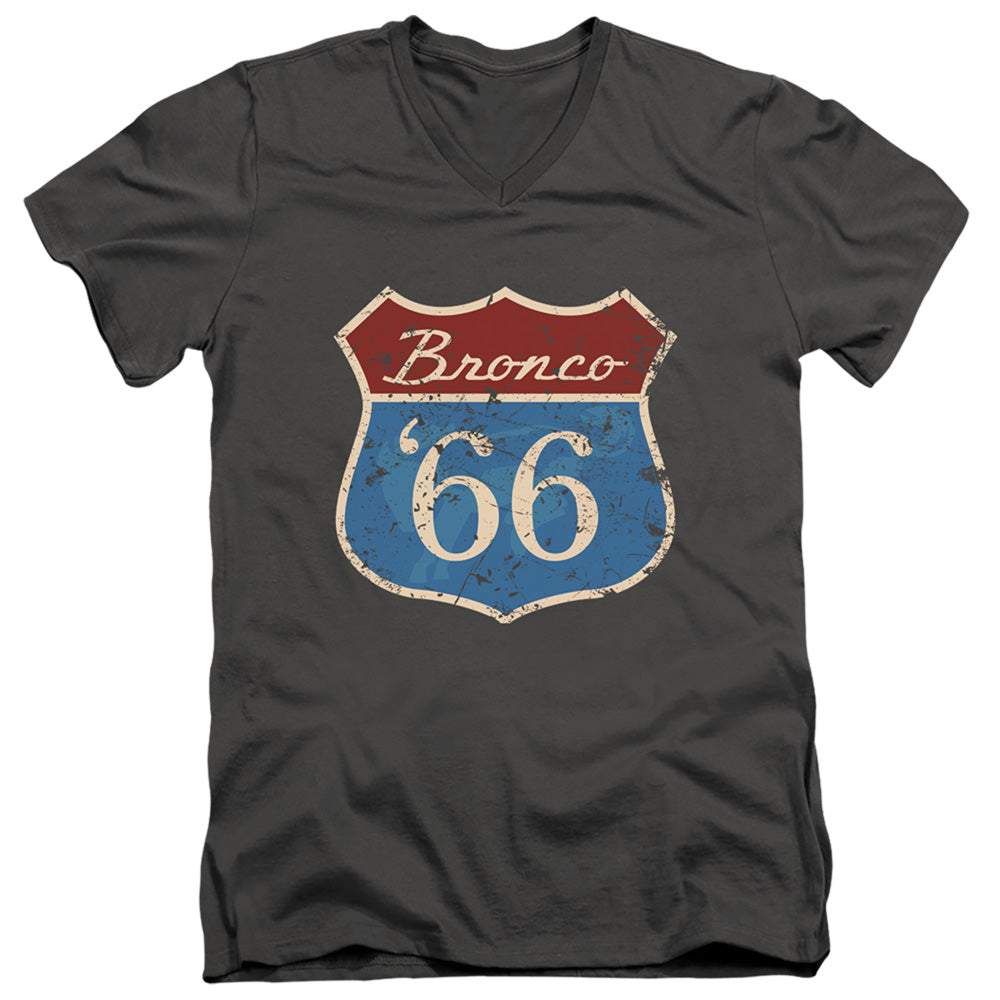 AN OFFCIALLY LICENSED FORD BRONCO ROUTE 66 BRONCO MEN'S V-NECK T-SHIRT CHARCOAL