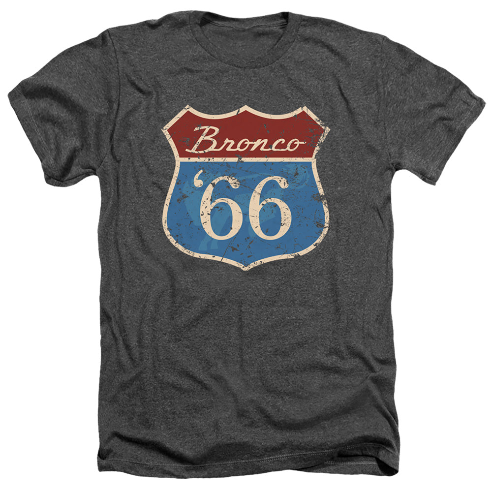 AN OFFCIALLY LICENSED FORD BRONCO ROUTE 66 BRONCO MEN'S HEATHER T-SHIRT CHARCOAL