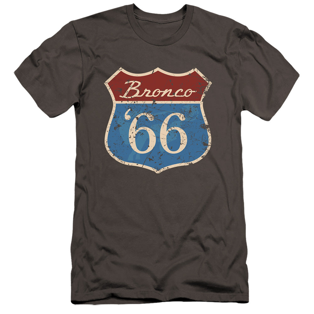 AN OFFCIALLY LICENSED FORD BRONCO ROUTE 66 BRONCO MEN'S PREMIUM SLIM FIT T-SHIRT CHARCOAL