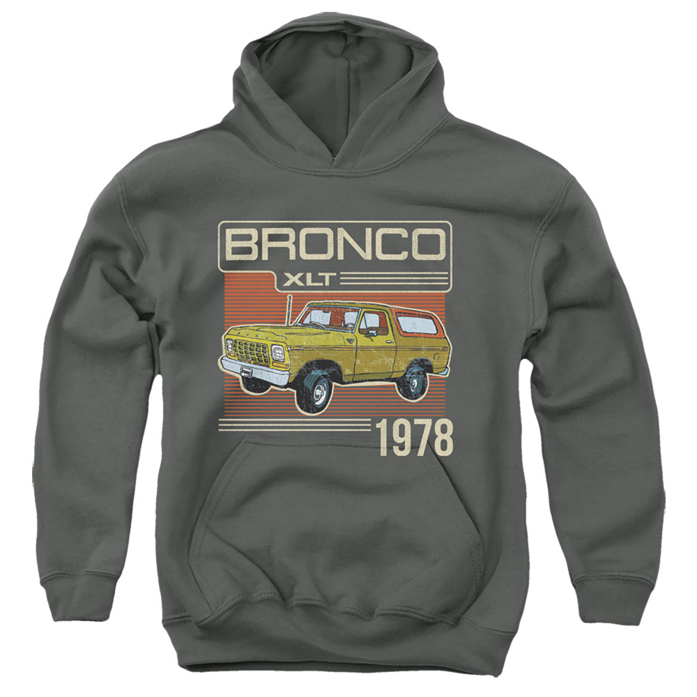 AN OFFCIALLY LICENSED FORD BRONCO BRONCO 1978 YOUTH HOODIE CHARCOAL