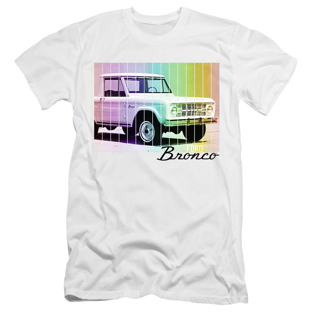 AN OFFCIALLY LICENSED FORD BRONCO RETRO RAINBOW MEN'S PREMIUM SLIM FIT T-SHIRT WHITE