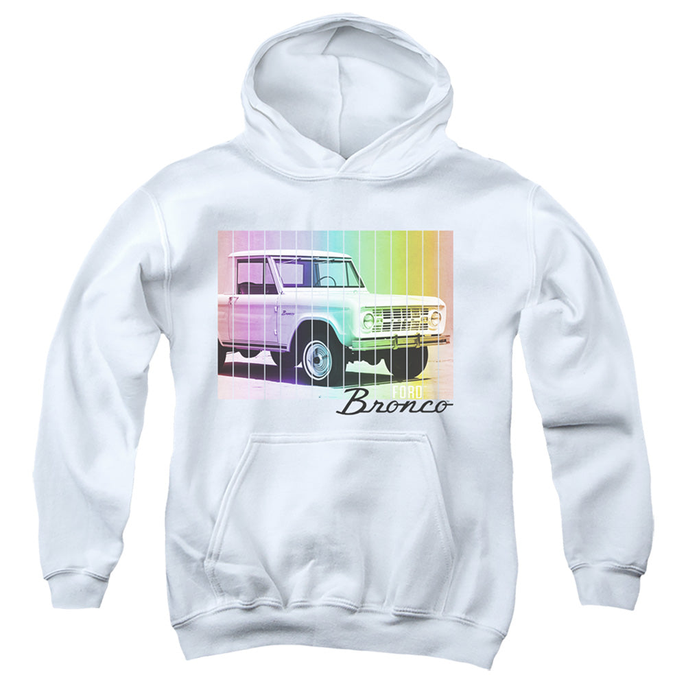 AN OFFCIALLY LICENSED FORD BRONCO RETRO RAINBOW YOUTH HOODIE WHITE