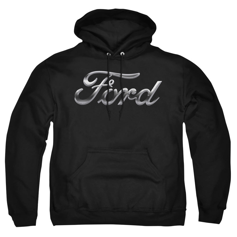 AN OFFCIALLY LICENSED FORD CHROME FORD LOGO ADULT UNISEX PULLOVER HOODIE BLACK