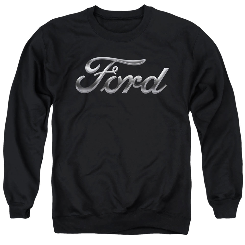 AN OFFCIALLY LICENSED FORD CHROME FORD LOGO ADULT UNISEX CREWNECK SWEATSHIRT BLACK