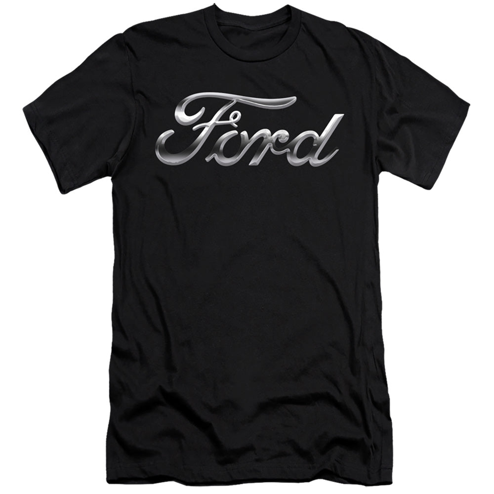AN OFFCIALLY LICENSED FORD CHROME FORD LOGO MEN'S PREMIUM SLIM FIT T-SHIRT BLACK