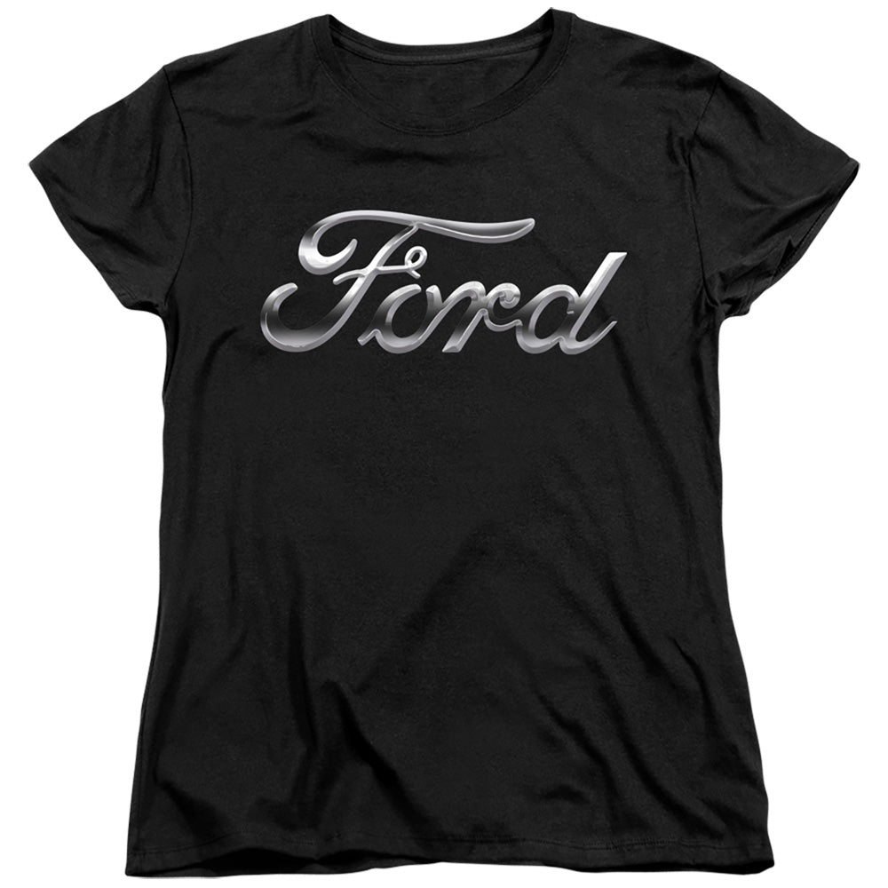 AN OFFCIALLY LICENSED FORD CHROME FORD LOGO WOMEN'S REGULAR FIT T-SHIRT BLACK