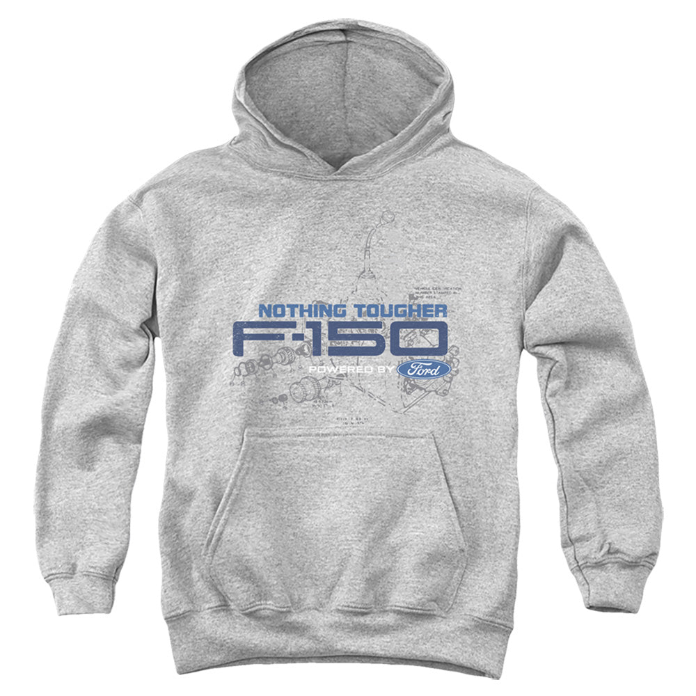 AN OFFCIALLY LICENSED FORD TRUCKS ENGINE SCHEMATIC YOUTH HOODIE ATHLETIC HEATHER