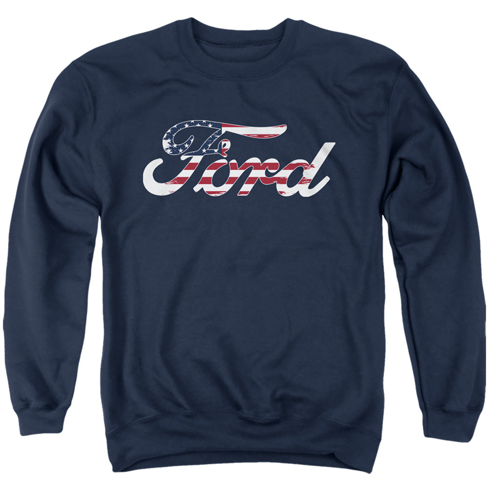 AN OFFCIALLY LICENSED FORD FLAG LOGO ADULT UNISEX CREWNECK SWEATSHIRT NAVY