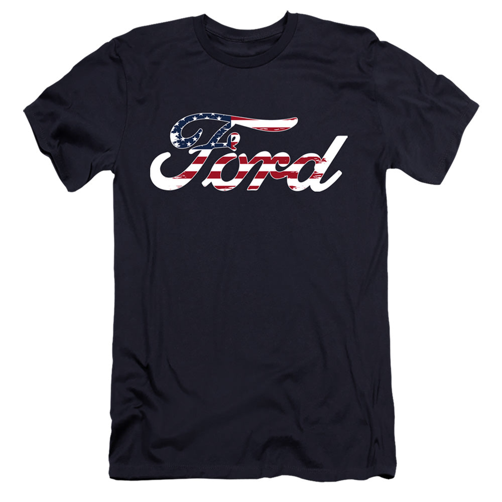 AN OFFCIALLY LICENSED FORD FLAG LOGO MEN'S PREMIUM SLIM FIT T-SHIRT NAVY