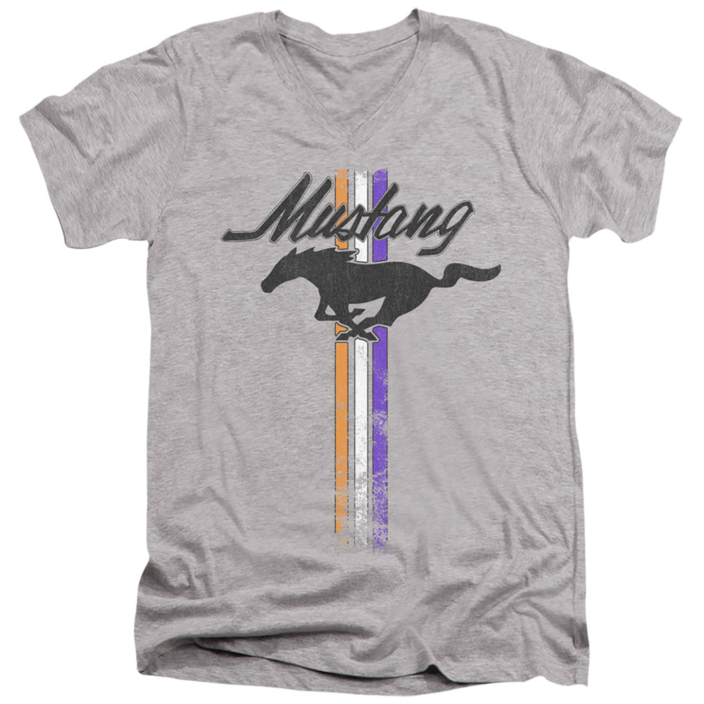 AN OFFCIALLY LICENSED FORD MUSTANG MUSTANG STRIPES MEN'S V-NECK T-SHIRT ATHLETIC HEATHER