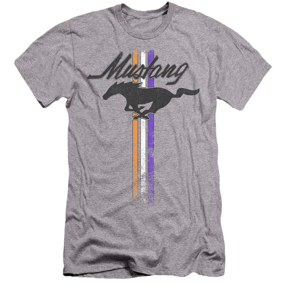 AN OFFCIALLY LICENSED FORD MUSTANG MUSTANG STRIPES MEN'S PREMIUM SLIM FIT T-SHIRT ATHLETIC HEATHER