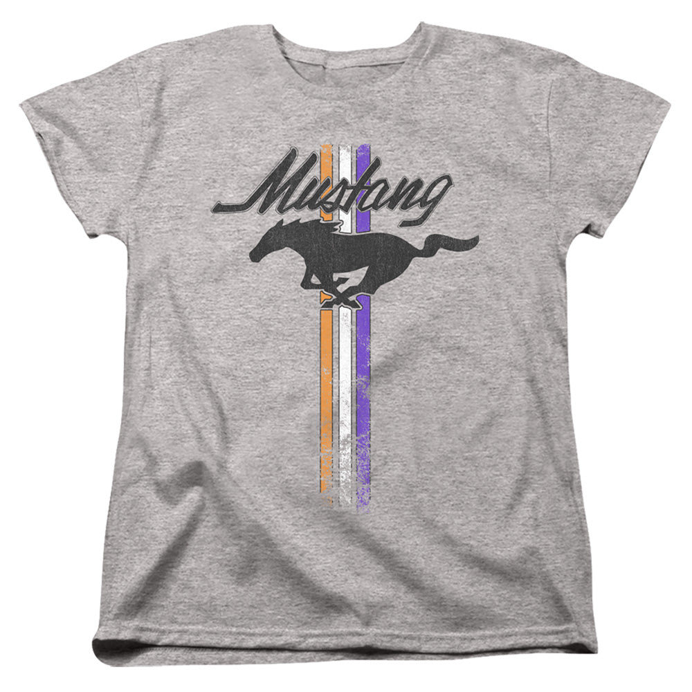 AN OFFCIALLY LICENSED FORD MUSTANG MUSTANG STRIPES WOMEN'S REGULAR FIT T-SHIRT ATHLETIC HEATHER