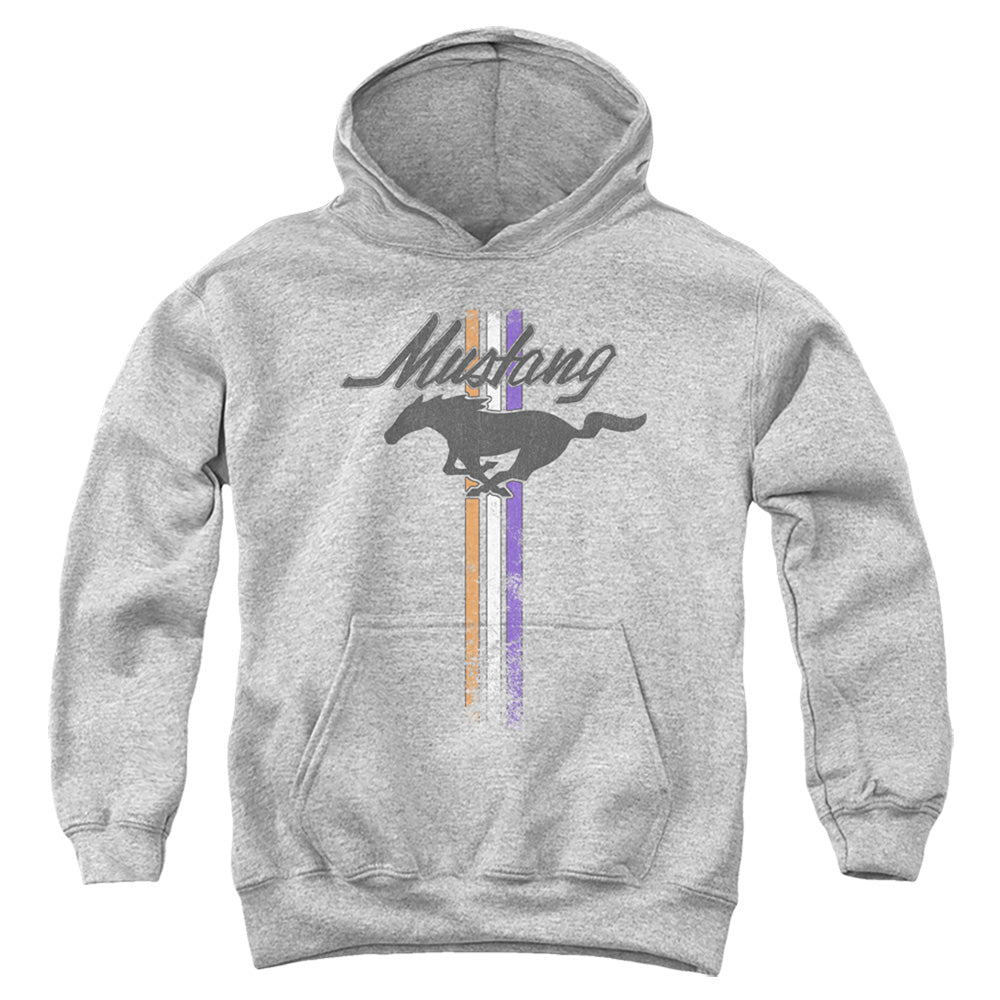AN OFFCIALLY LICENSED FORD MUSTANG MUSTANG STRIPES YOUTH HOODIE ATHLETIC HEATHER