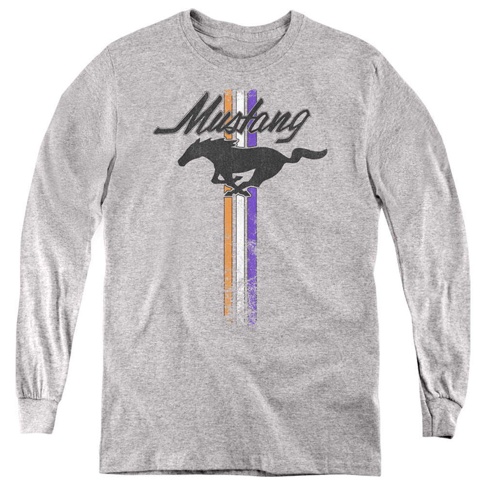 AN OFFCIALLY LICENSED FORD MUSTANG MUSTANG STRIPES YOUTH LONG SLEEVE T-SHIRT ATHLETIC HEATHER