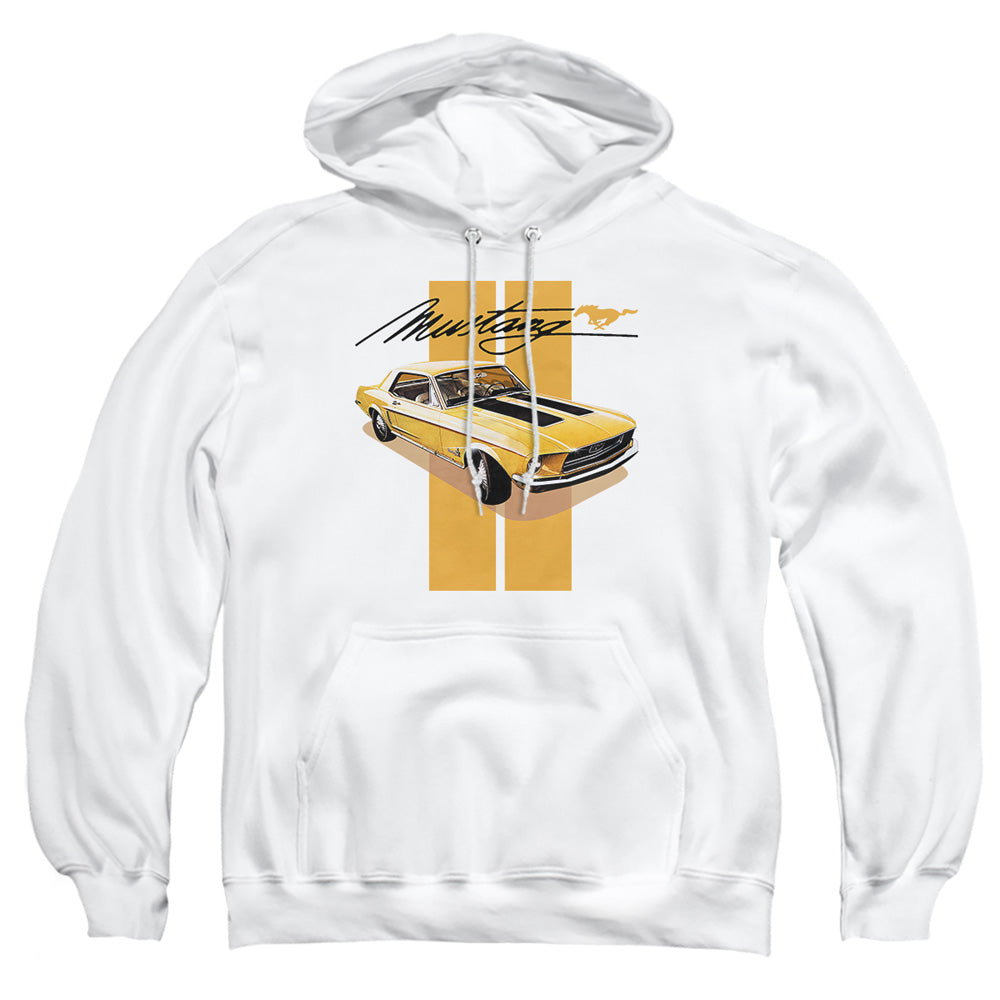 AN OFFCIALLY LICENSED FORD MUSTANG STANG STRIPES ADULT UNISEX PULLOVER HOODIE WHITE