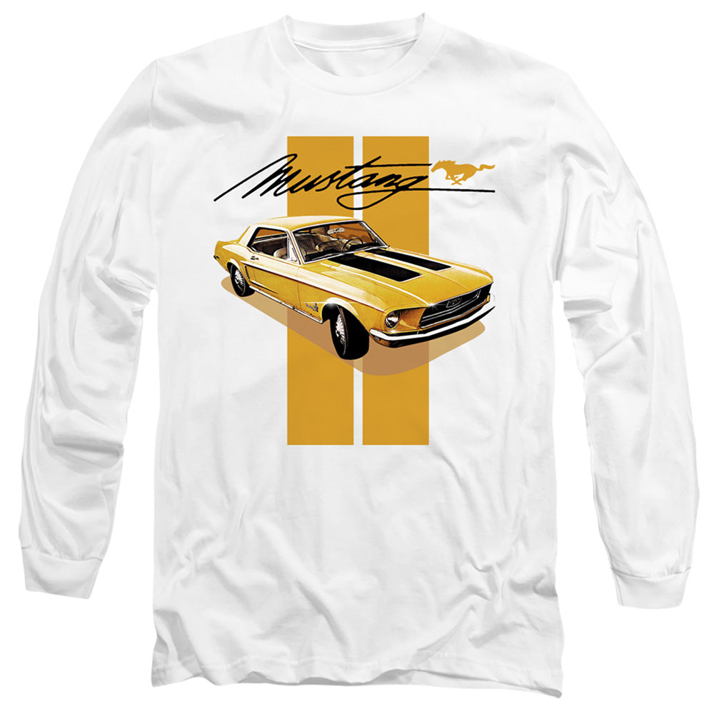 AN OFFCIALLY LICENSED FORD MUSTANG STANG STRIPES MEN'S LONG SLEEVE T-SHIRT WHITE