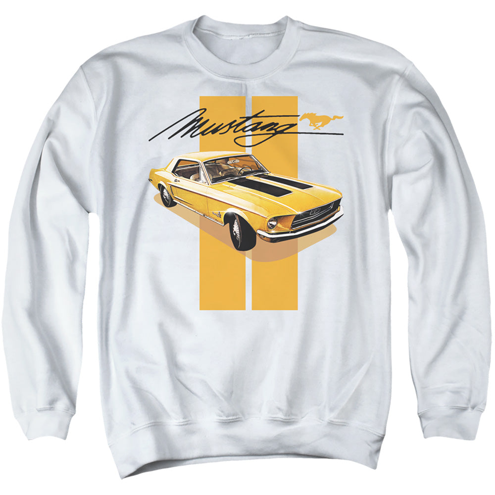 AN OFFCIALLY LICENSED FORD MUSTANG STANG STRIPES ADULT UNISEX CREWNECK SWEATSHIRT WHITE