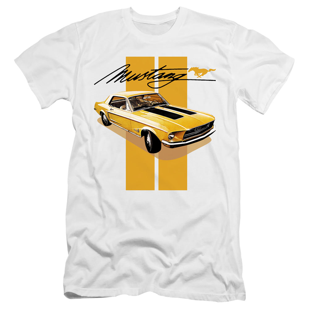 AN OFFCIALLY LICENSED FORD MUSTANG STANG STRIPES MEN'S PREMIUM SLIM FIT T-SHIRT WHITE