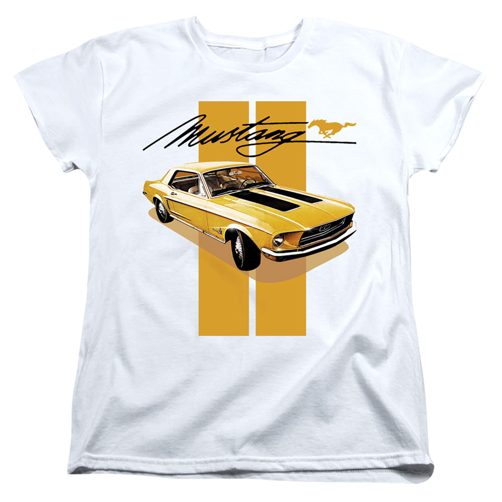 AN OFFCIALLY LICENSED FORD MUSTANG STANG STRIPES WOMEN'S REGULAR FIT T-SHIRT WHITE