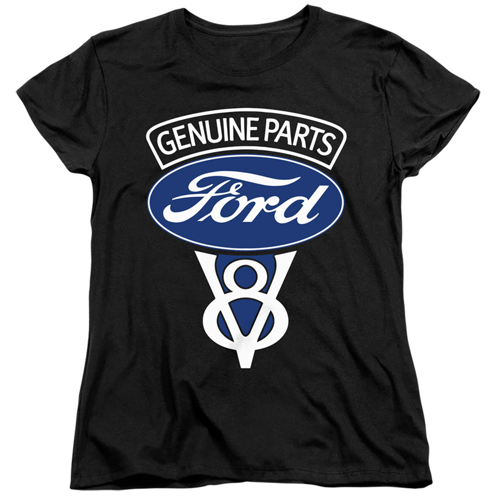 AN OFFCIALLY LICENSED FORD V8 GENUINE PARTS WOMEN'S REGULAR FIT T-SHIRT BLACK