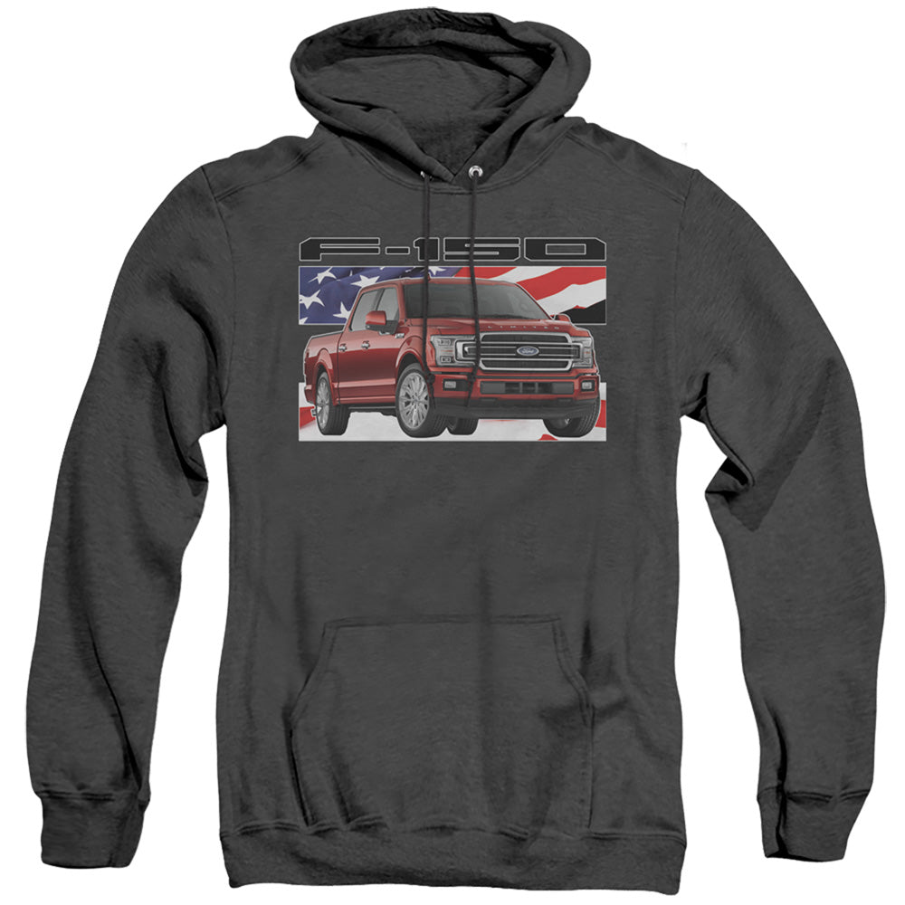AN OFFCIALLY LICENSED FORD TRUCKS F 150 FLAG ADULT UNISEX HEATHER PULLOVER HOODIE BLACK