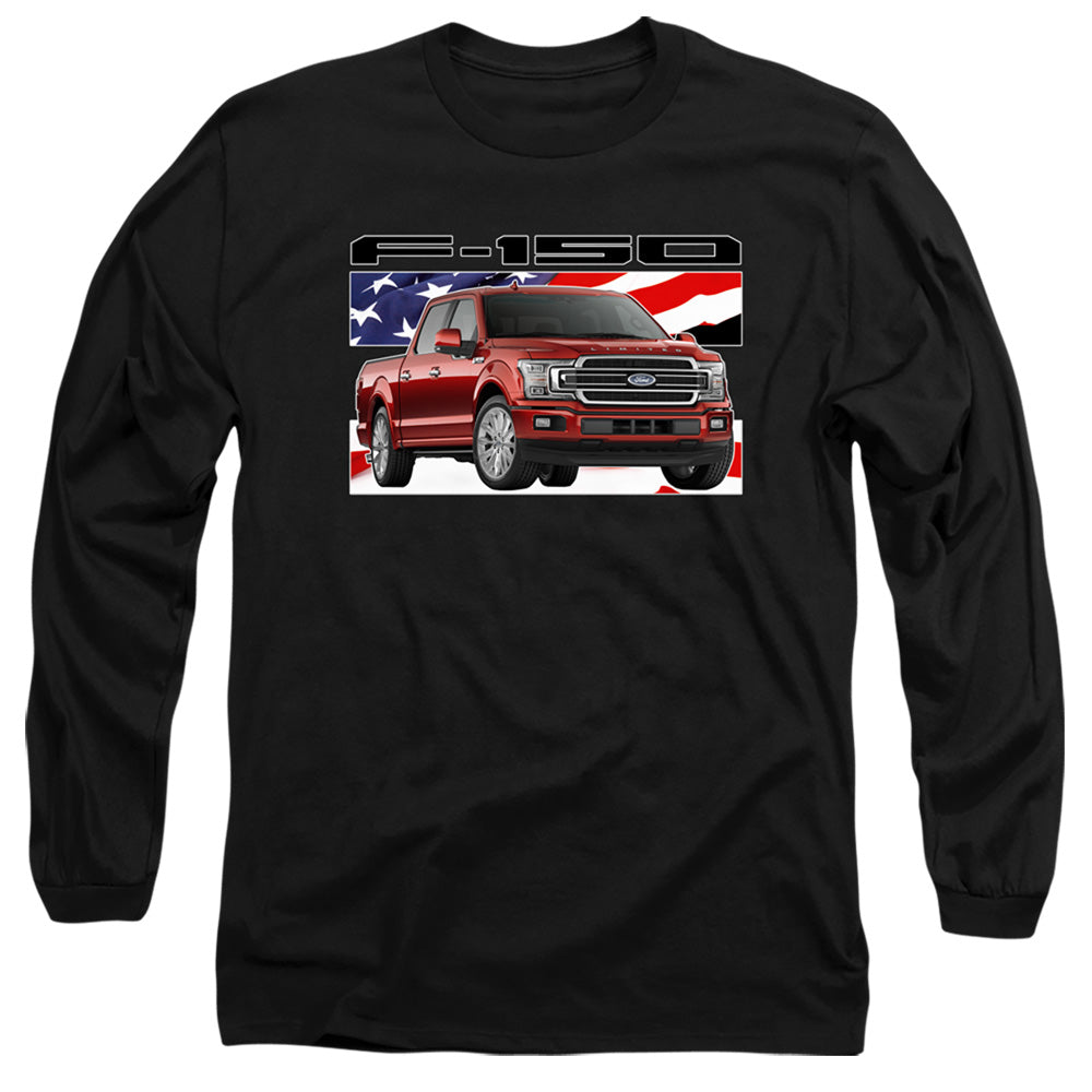 AN OFFCIALLY LICENSED FORD TRUCKS F 150 FLAG MEN'S LONG SLEEVE T-SHIRT BLACK