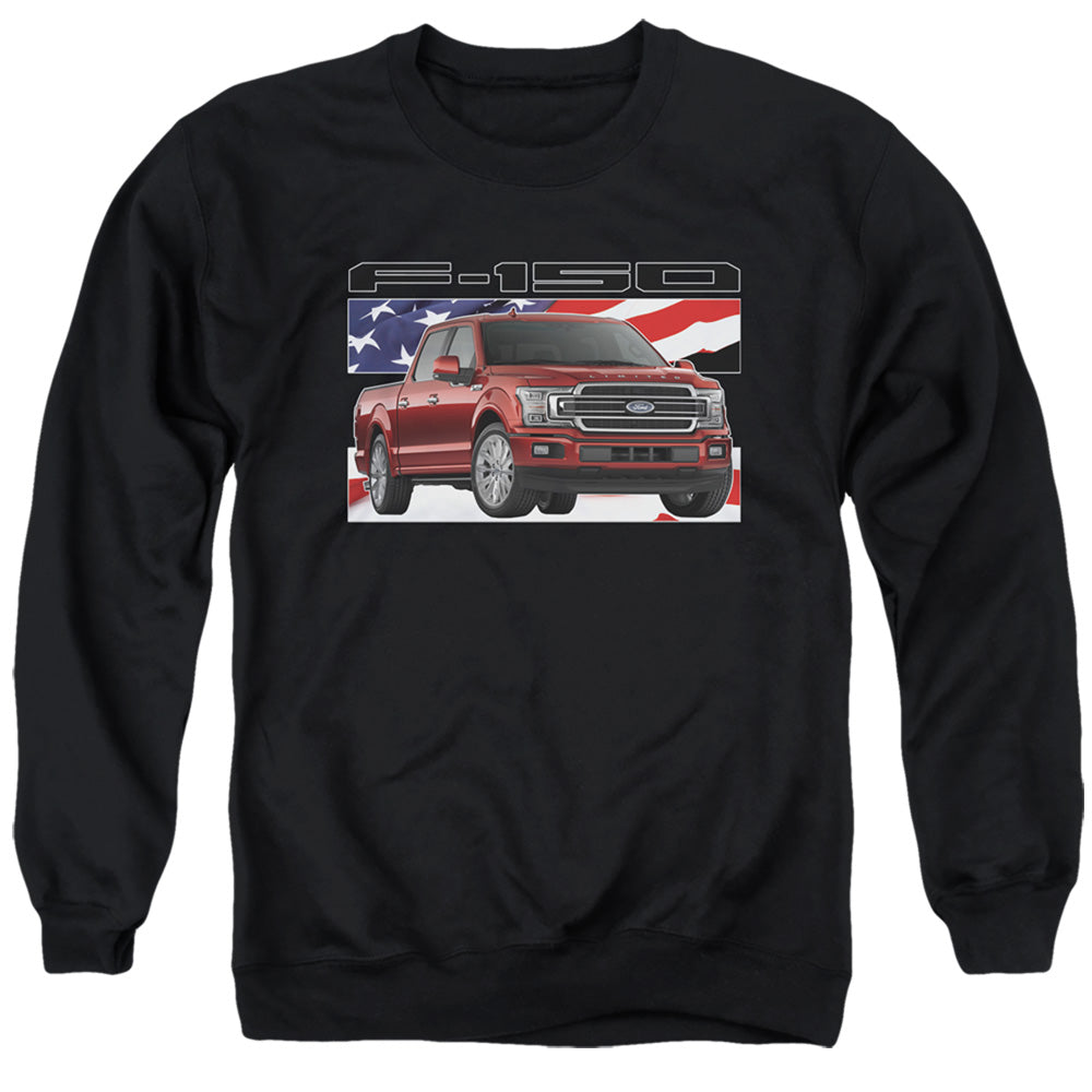 AN OFFCIALLY LICENSED FORD TRUCKS F 150 FLAG ADULT UNISEX CREWNECK SWEATSHIRT BLACK