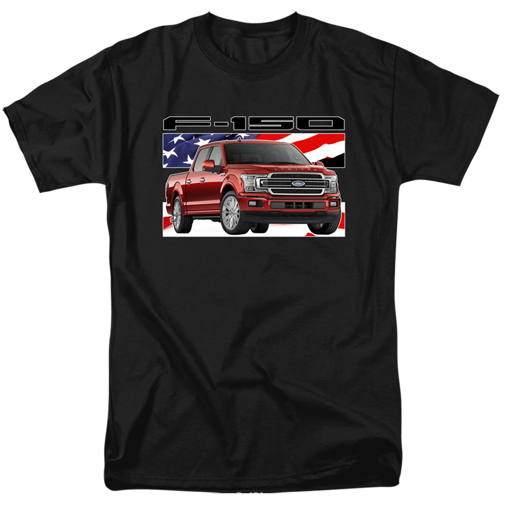 AN OFFCIALLY LICENSED FORD TRUCKS F 150 FLAG MEN'S REGULAR FIT T-SHIRT BLACK