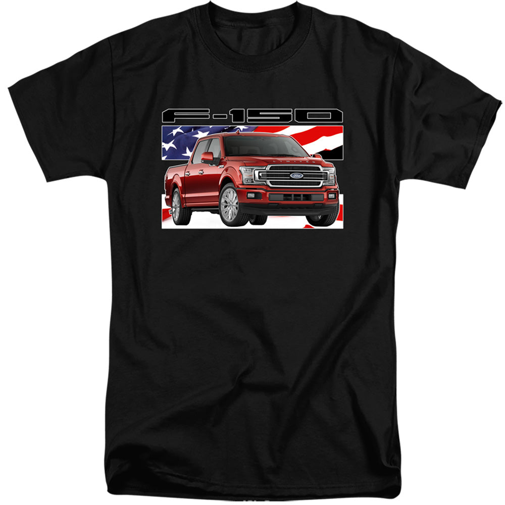 AN OFFCIALLY LICENSED FORD TRUCKS F 150 FLAG MEN'S TALL FIT T-SHIRT BLACK