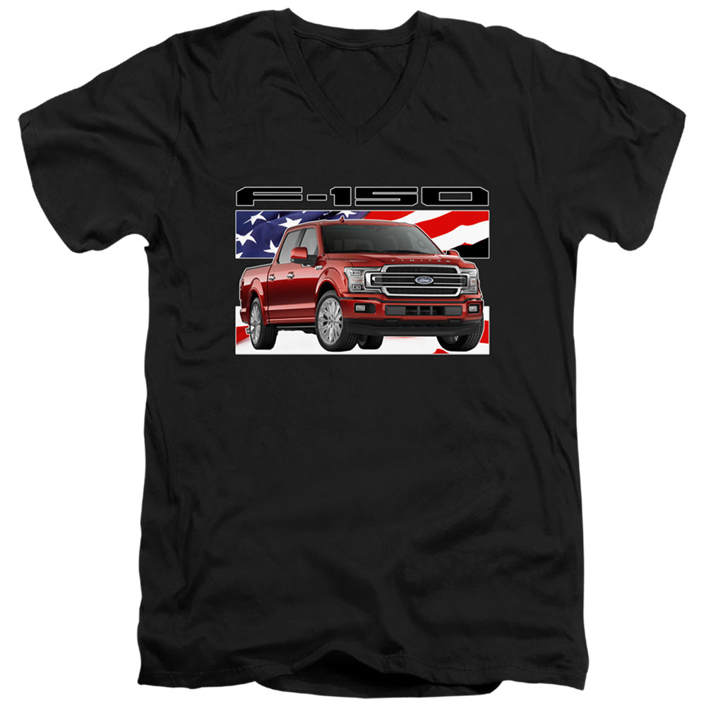 AN OFFCIALLY LICENSED FORD TRUCKS F 150 FLAG MEN'S V-NECK T-SHIRT BLACK