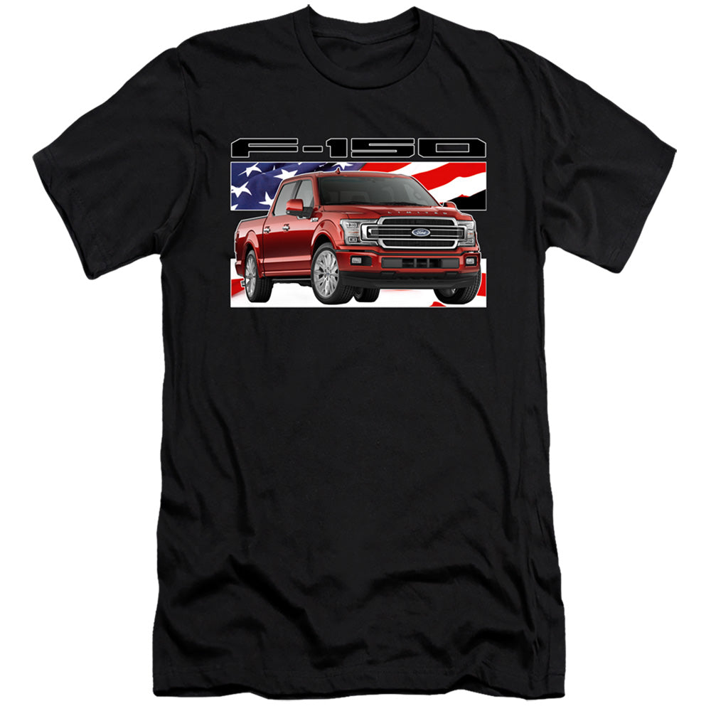 AN OFFCIALLY LICENSED FORD TRUCKS F 150 FLAG MEN'S PREMIUM SLIM FIT T-SHIRT BLACK