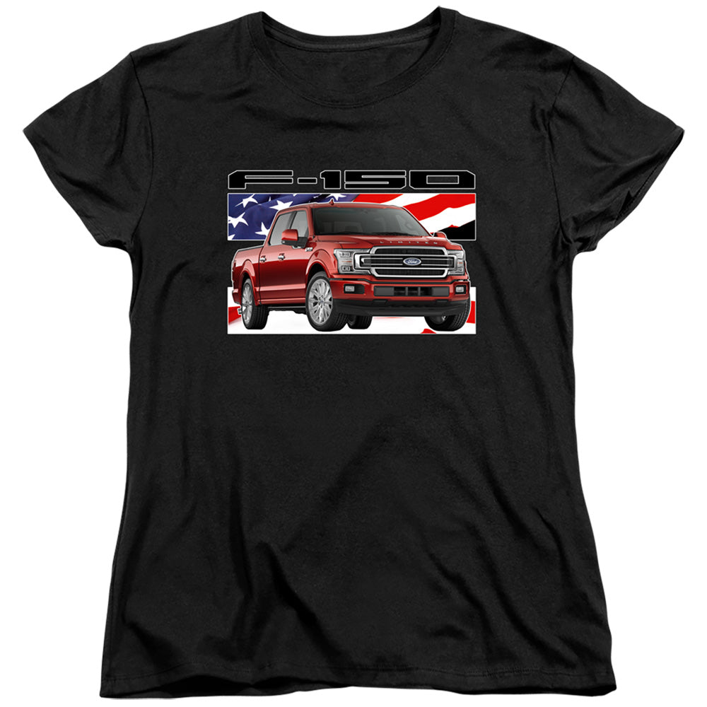 AN OFFCIALLY LICENSED FORD TRUCKS F 150 FLAG WOMEN'S REGULAR FIT T-SHIRT BLACK