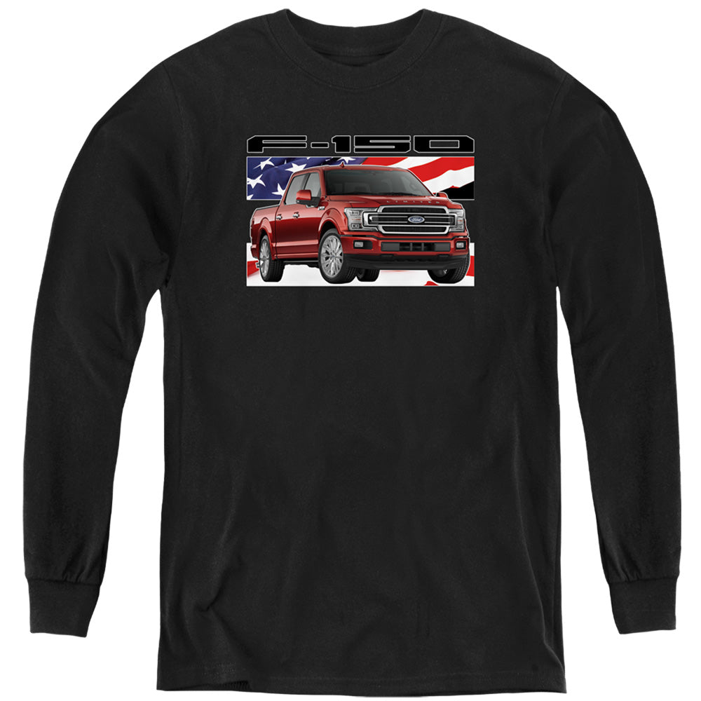 AN OFFCIALLY LICENSED FORD TRUCKS F 150 FLAG YOUTH LONG SLEEVE T-SHIRT BLACK