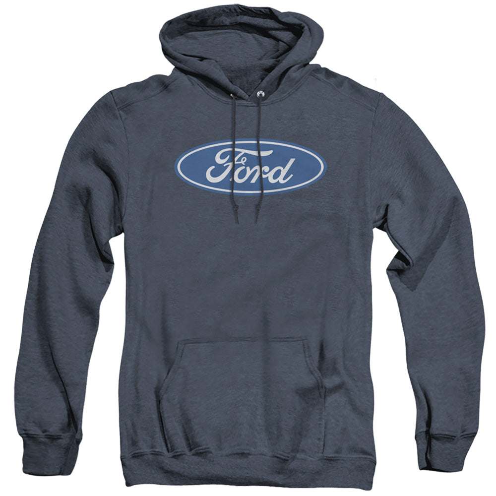 AN OFFCIALLY LICENSED FORD DIMENSIONAL LOGO ADULT UNISEX HEATHER PULLOVER HOODIE NAVY